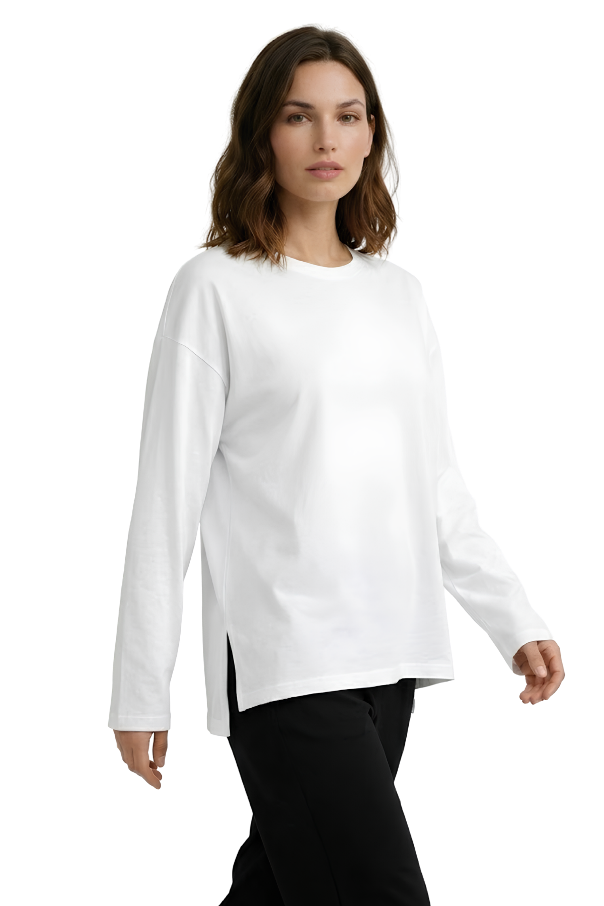 Oversize %100 Pamuk Yırtmaçlı Beyaz Tişört