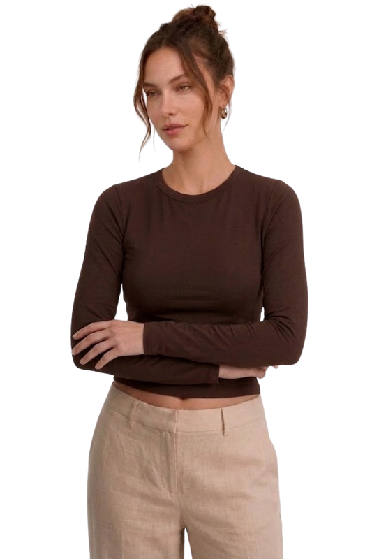 Kahverengi Slim Fit Esnek Kumaşlı Uzun Kollu Tişört