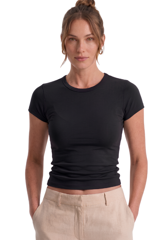 Siyah Slim Fit Esnek Kumaşlı Kısa Kollu Tişört
