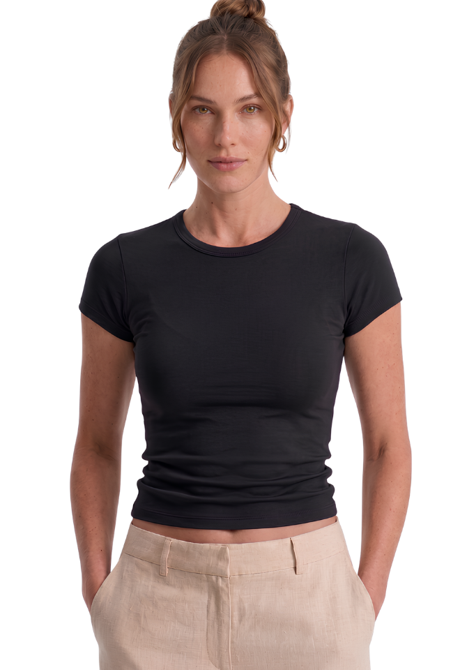 Siyah Slim Fit Esnek Kumaşlı Kısa Kollu Tişört