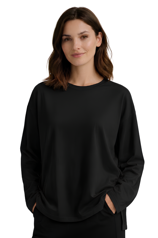 Oversize %100 Pamuk Yırtmaçlı Siyah Tişört