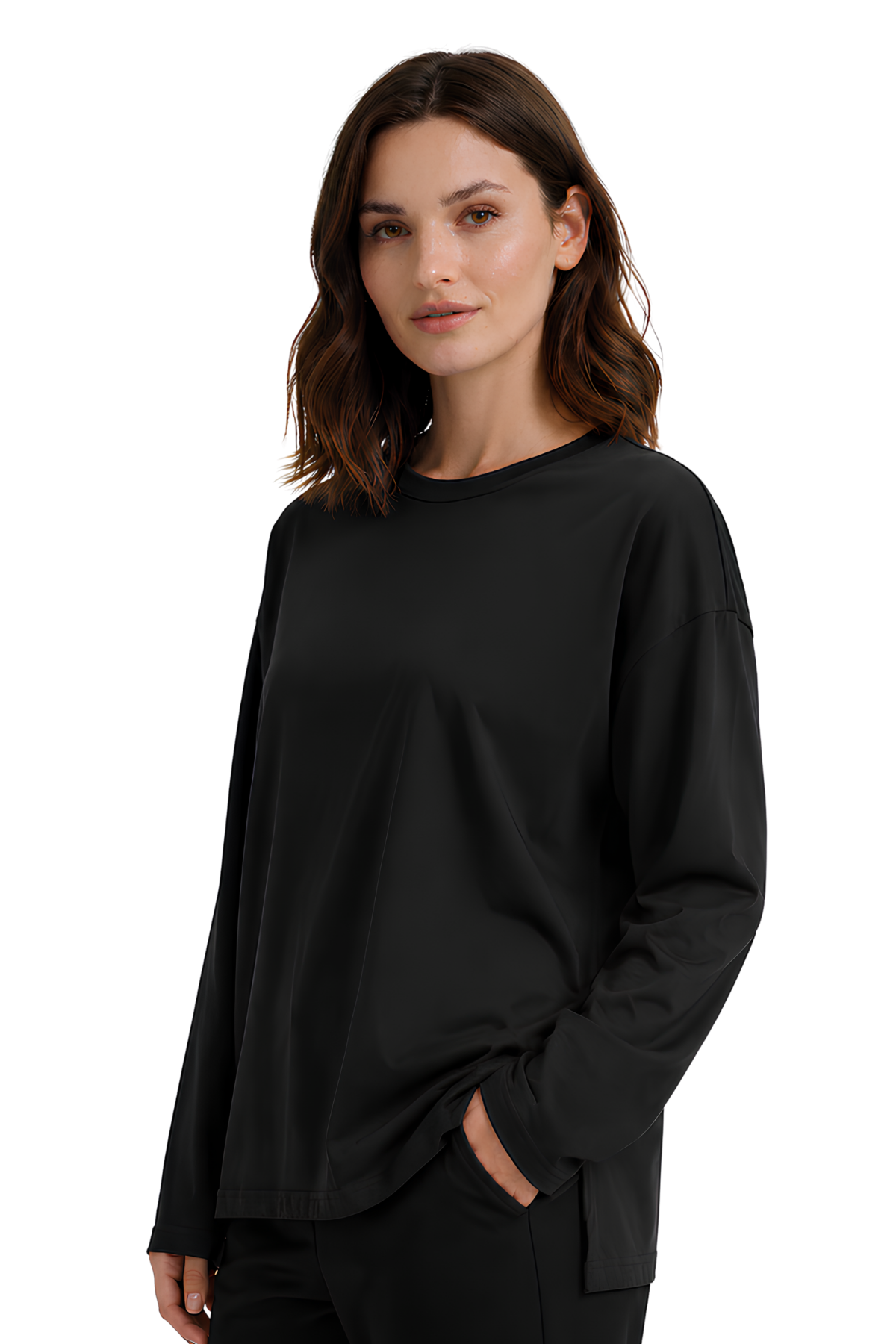 Oversize %100 Pamuk Yırtmaçlı Siyah Tişört