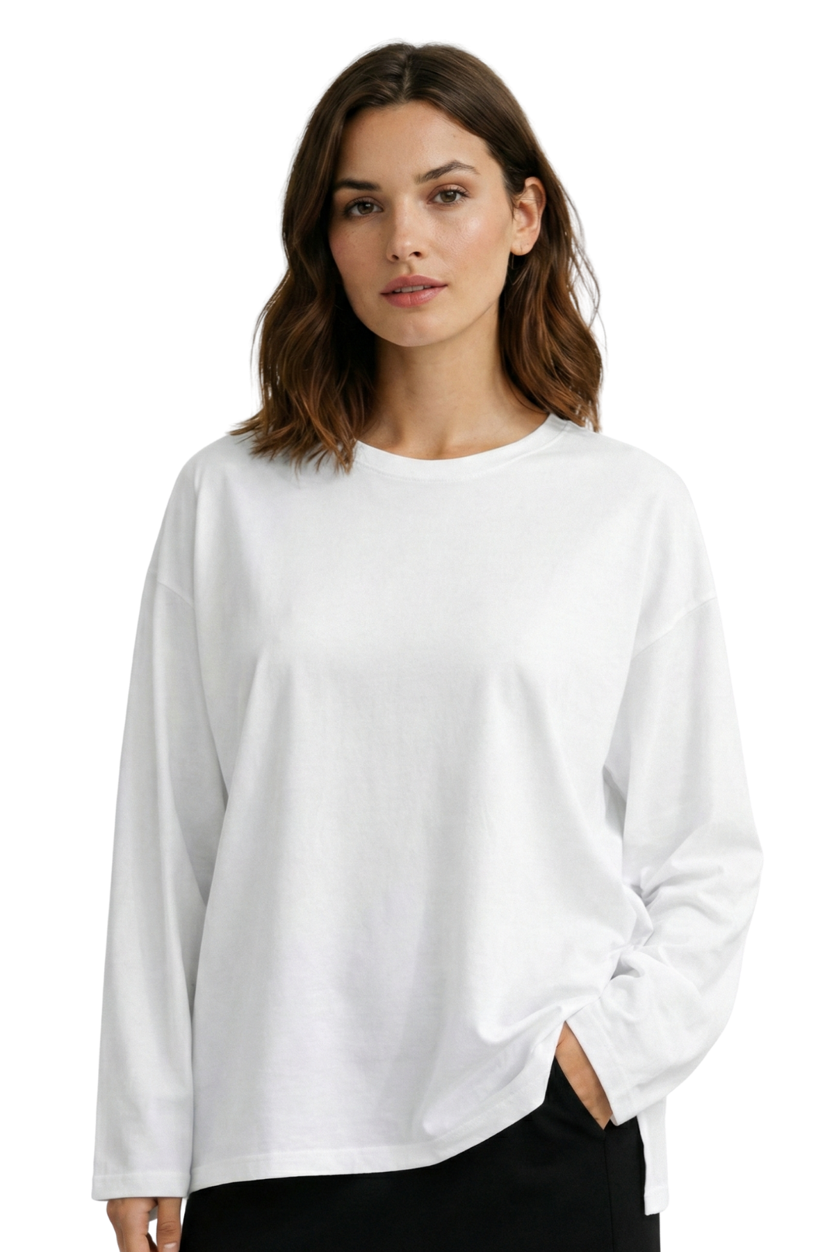 Oversize %100 Pamuk Yırtmaçlı Beyaz Tişört