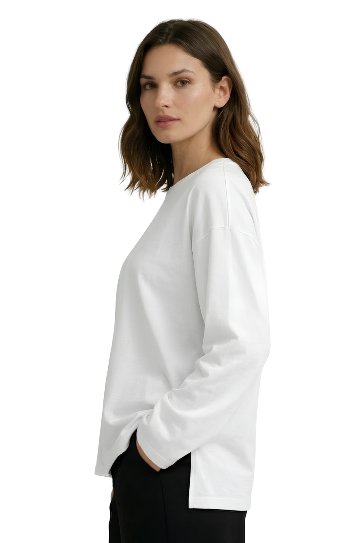 Oversize %100 Pamuk Yırtmaçlı Beyaz Tişört