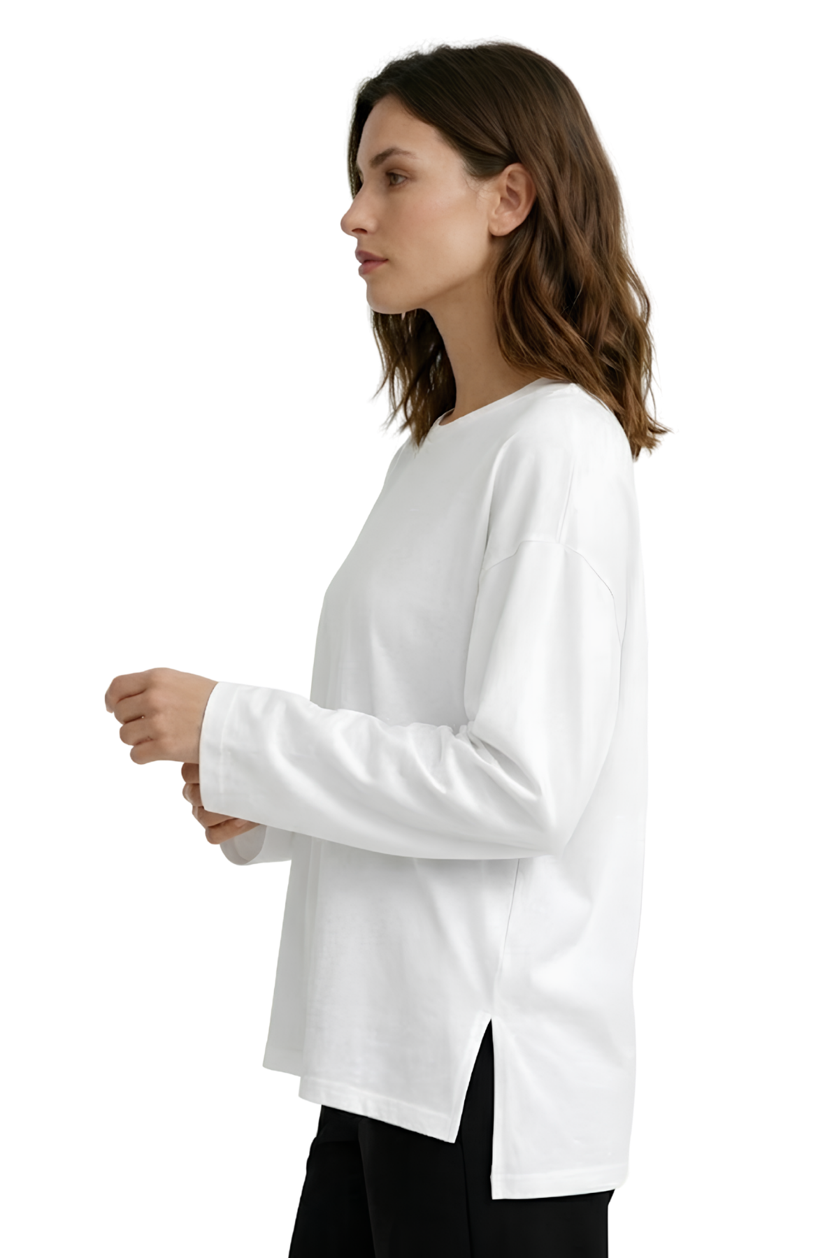Oversize %100 Pamuk Yırtmaçlı Beyaz Tişört