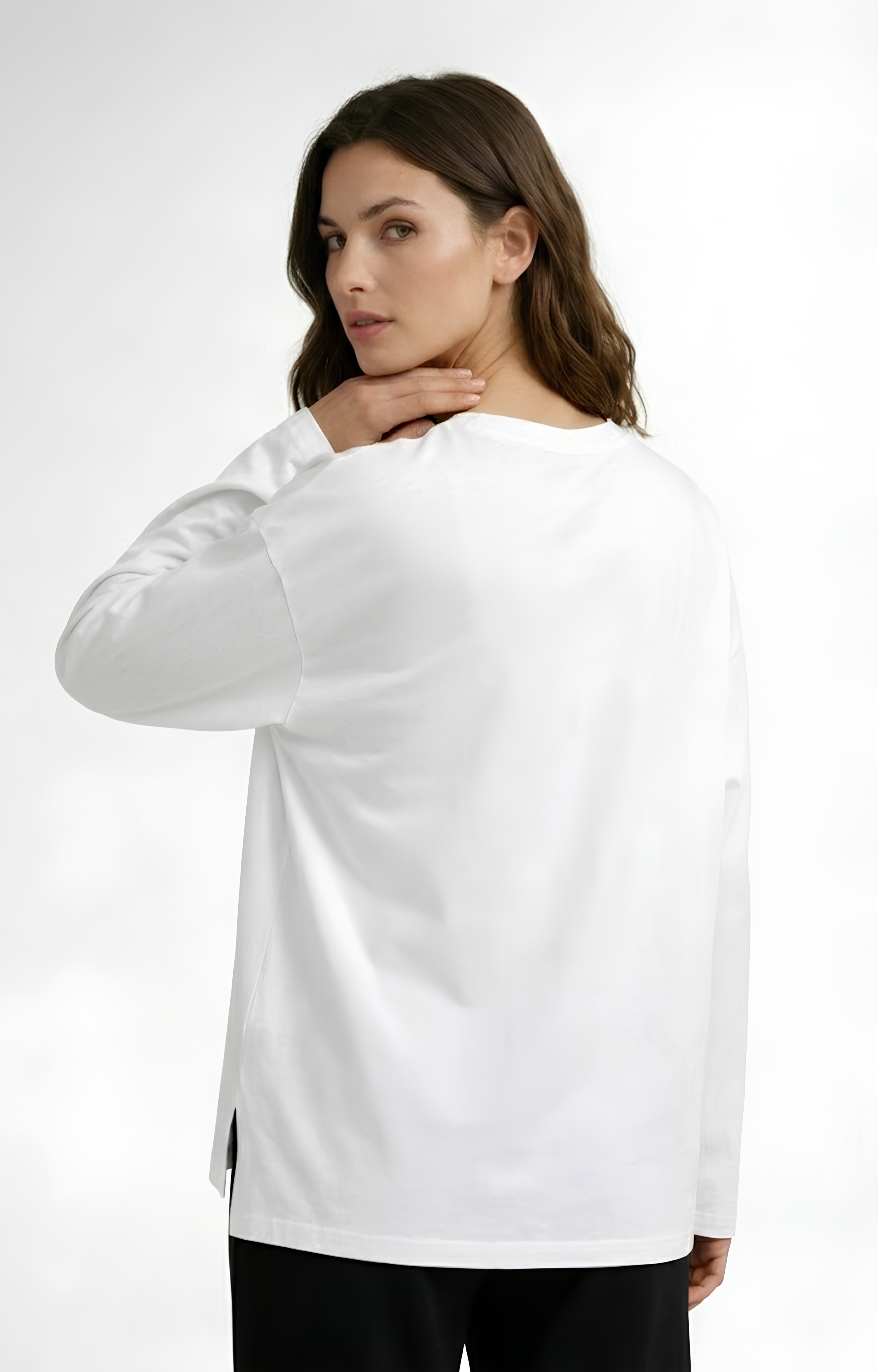 Oversize %100 Pamuk Yırtmaçlı Beyaz Tişört