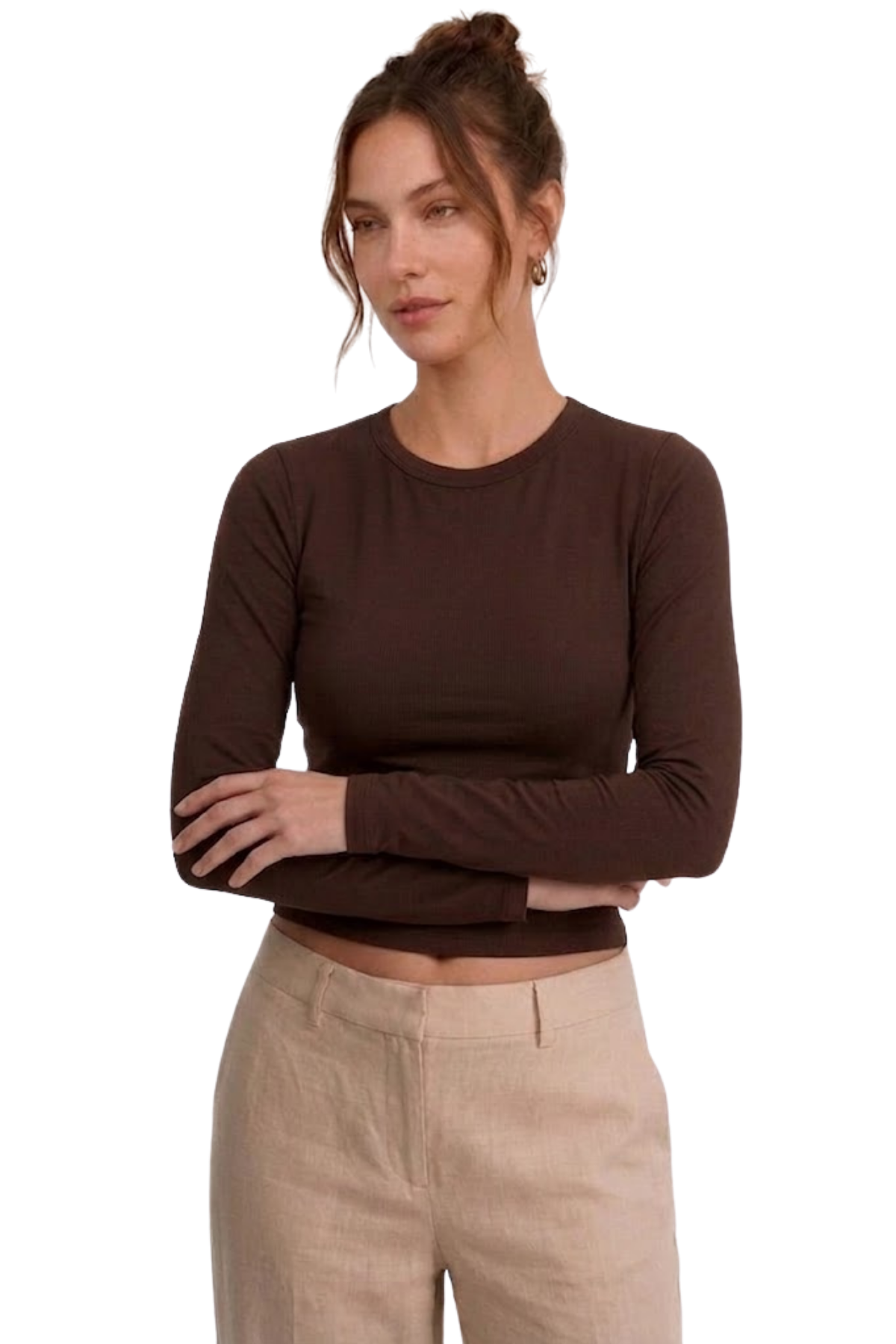 Kahverengi Slim Fit Esnek Kumaşlı Uzun Kollu Tişört