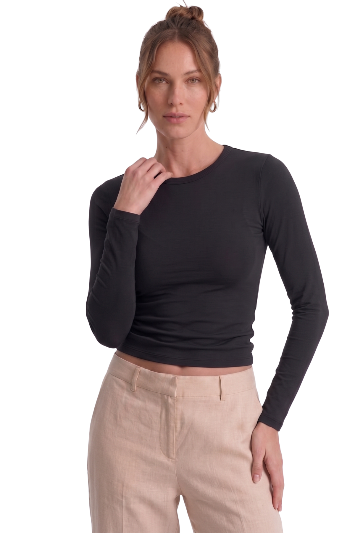 Siyah Slim Fit Esnek Kumaşlı Uzun Kollu Tişört