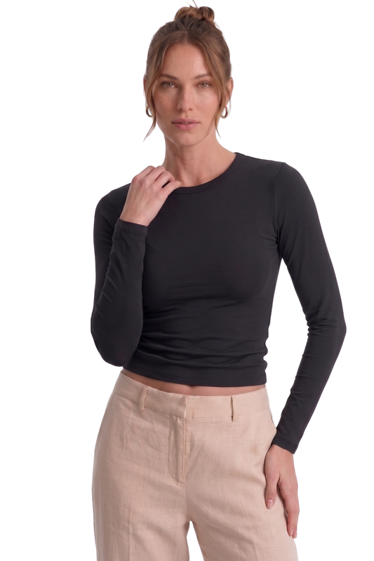 Siyah Slim Fit Esnek Kumaşlı Uzun Kollu Tişört