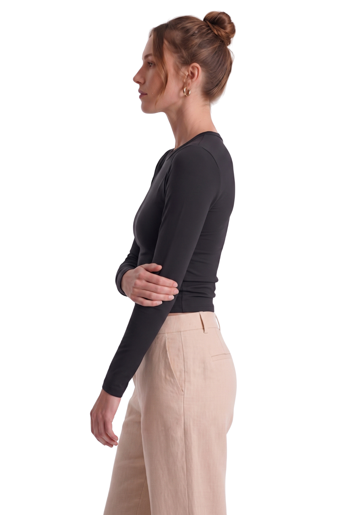 Siyah Slim Fit Esnek Kumaşlı Uzun Kollu Tişört